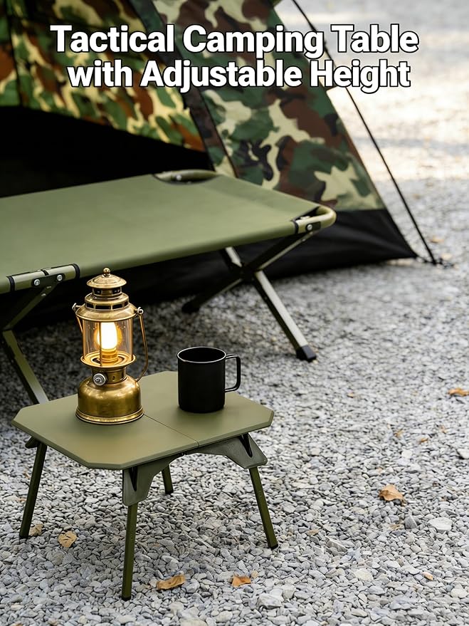 Foldable Camping Table | Adjustable Height Portable Camp Table for Backpacking, Picnic & Car Travel | Compact Small Folding Table with Carrying Bag & Cup Coasters | Camping Essentials