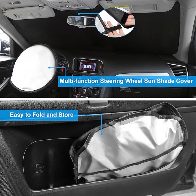 Windshield Sun Shade Custom Fit for 2014-2020 Audi A3 Accessories Foldable Sunshade Sun Blocker Protect Car from Sun Rays & Heat Damage Keep Car Cooler