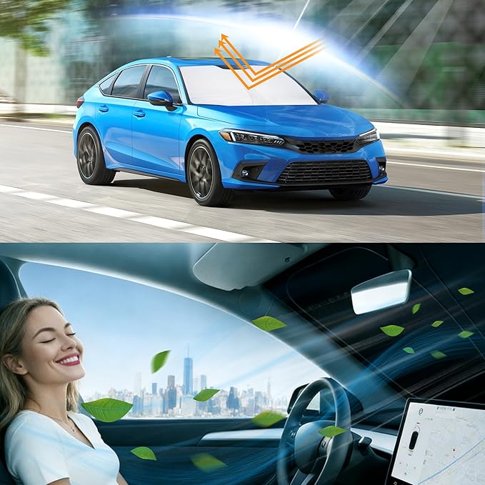 Windshield Sun Shade Accessories Compatible with 2022 2023 2024 2025 2026 Civic for Honda Foldable Sunshade Sun Visor Blocks UV