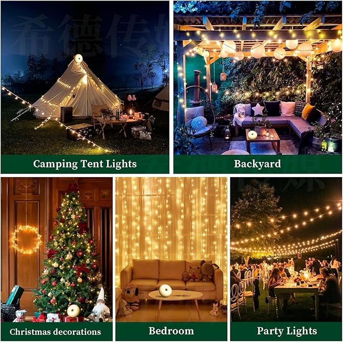 Solar Camping String Lights 130LEDs,33 FT Fairy Lights with 13 Lighting,Portable Waterproof 4 in1 Camping Lantern,Retractable Twinkle Lights for Outdoor Camping Gear Essentials Accessories