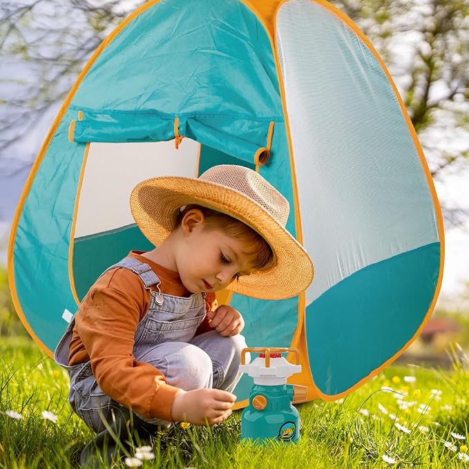 Qtioucp Kids Camping Set Pop Up Play Tent & Space Projector Flashlight- Outdoor Campfire Toy for Toddlers Kids - Pretend Play Camp Gear Tools for Birthday Christmas