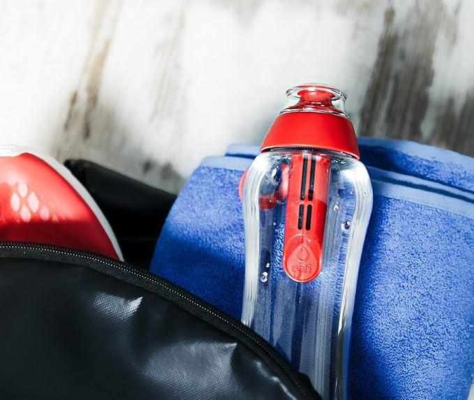 Dafi Sport Water Bottle with Filter RED | 10 oz | personal reusable water bottle, backpacking filter replacement, tap water straw purifier, water for travel | Made in Europe