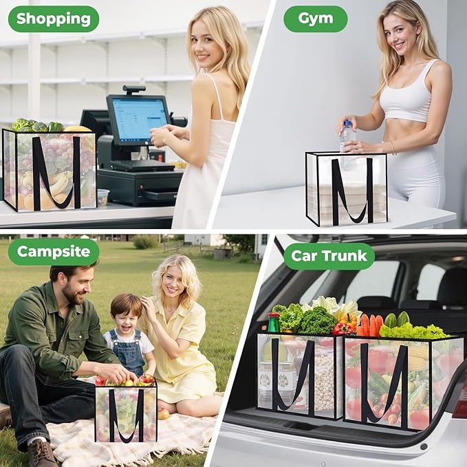 10 Pack Reusable Grocery Bags, Heavy-Duty Shopping Bags with Sturdy Handles, Water-Resistant & Foldable Organizer, Shopping Bags for Groceries, Market, Car Trunk, Multi-Purpose, 33L
