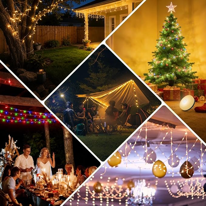 PHILORN Solar Camping String Lights, 33FT Rechargeable Tent Lantern String with 5 Lighting Modes, 4 in 1 Quick Storage Hanging Waterproof LED Lamp for Outdoor Patio Awning Garden Party