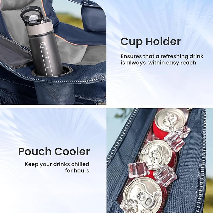 Oversized Camping Chair Heavy Duty- Portable Folding Chair, Cup Holder & Waterproof Phone Case for Adults, Beach, Hiking, Backyard (Blue & Gray, 1 PCS)