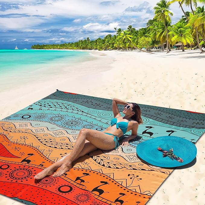 HIHOHO Beach Blanket Waterproof Sandproof Extra Large Beach Mat 79" X 83"/120"x108"for 1-8 Adults Quick Drying Durable Outdoor Picnic Mat for Beach Travel Camping Hiking