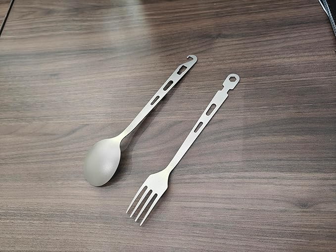 3Pcs- Titanium Fork Spoon Chopsticks Set - Camping Tongs | Ultralight Backpacking Utensils, Travel Cutlery Set, Heat-Resistant & Rustproof, Hiking Survival Gear