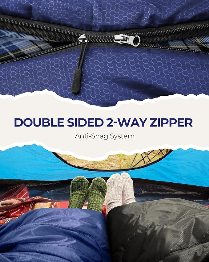 Sportneer 0 Degree Sleeping Bag for Cold Weather, XL Winter Sleeping Bag for Adults, Flannel Lined Camping Sleeping Bag, 32°F–59°F Rated, 87" x 33.5", 4.4 lbs, Detachable Hood, Compression Sack