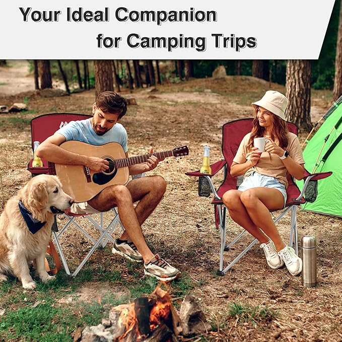 Elevon Camping Chair, Portable Folding Outdoor Chair with Arms, Cup Holder and Carry Bag