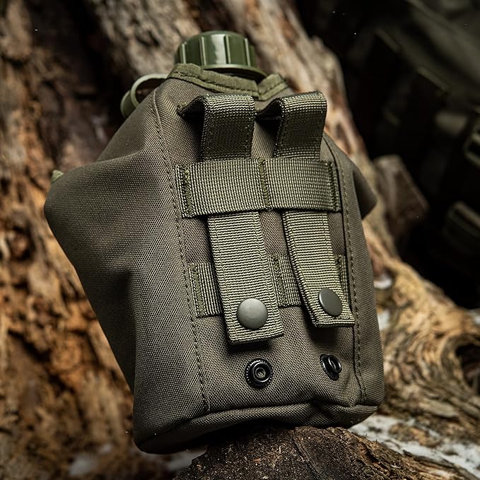 M-Tac MOLLE Canteen Pouch – Tactical Water Bottle Carrier, 600D PVC‑Coated Polyester, Fits 40 oz Canteens, MOLLE Backpack/Vest Attachment (Olive)