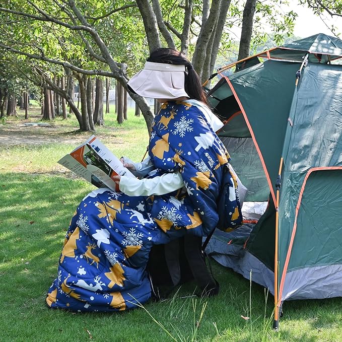 KINGROCK Christmas Sleeping Bag for Adults, Backpacking Sleeping Bag – Walkable with Arm Zippers, Waterproof and Warm to 23°F, Compact for Camping, Stadiums and Travel (Color: Christmas)
