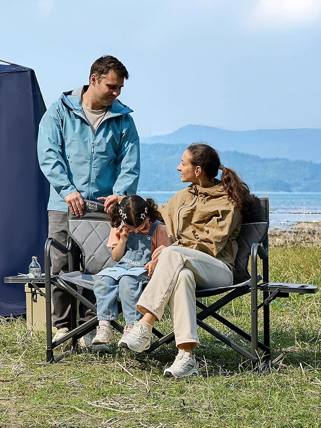 TIMBER RIDGE Double Camping Chair Portable Loveseat, Heavy Duty Folding Camp Couch, 2 person Director Chairs with Cup Holder for Outdoor Lawn Tailgates Picnic Sports Soccer Games Supports 600 lbs Grey
