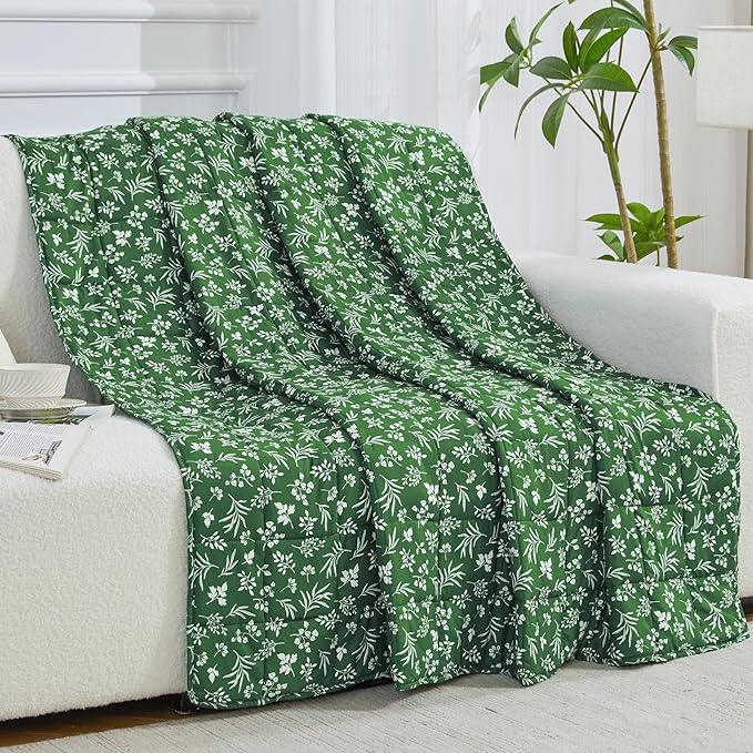 yescool Weighted Blanket for Adults (15 lbs, 48" x 72", Forest) Cooling Heavy Blanket for Sleeping Perfect for 140-160 lbs, Twin Size Breathable Blanket with Premium Glass Bead, Machine Washable