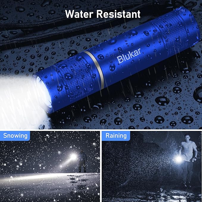 Blukar Flashlight Rechargeable, High Lumens Flashlight, Super Bright Small LED Flash Light- Zoomable, Adjustable Brightness, Long Lasting for Camping, Outdoors and Home Emergency-Blue