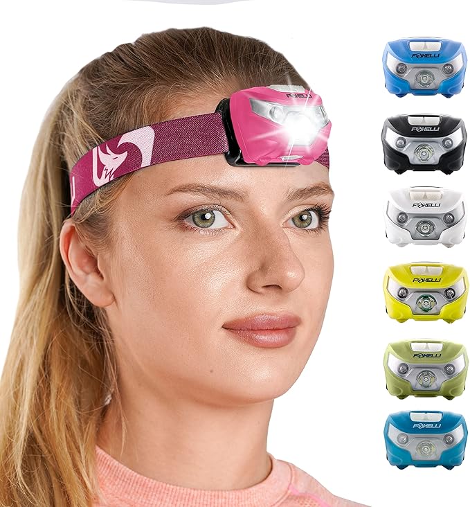 Foxelli USB-C Rechargeable LED Headlamp – Super Bright, Lightweight Head Lamp for Running, Camping, Hiking & Work – Comfortable Fit for Adults & Kids