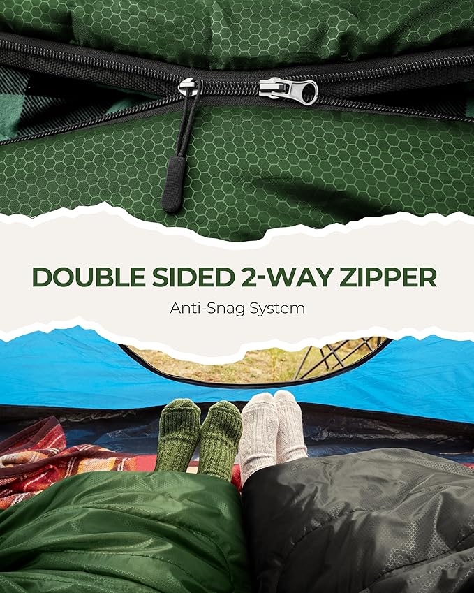 Sportneer 0 Degree Sleeping Bag for Cold Weather, XL Winter Sleeping Bag for Adults, Flannel Lined Camping Sleeping Bag, 32°F–59°F Rated, 87" x 33.5", 4.4 lbs, Detachable Hood, Compression Sack