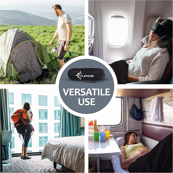 Sleeping Bag Liner Travel Sheet with Full-Length Zipper, Lightweight Silk-Like Polyester Camping Liner with Pillow Pocket, Compact Sleeping Bag Insert for Travel, Backpacking & Hostels