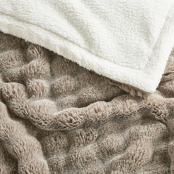 60x80 Inches Ultra-Soft Fuzzy Faux Fur Plush Twin Size Blanket - Thick, Warm Sherpa for Couch, Sofa, Bedroom, Camping - Decorative Blanket for Cozy Warmth, Bubble Dark Brown