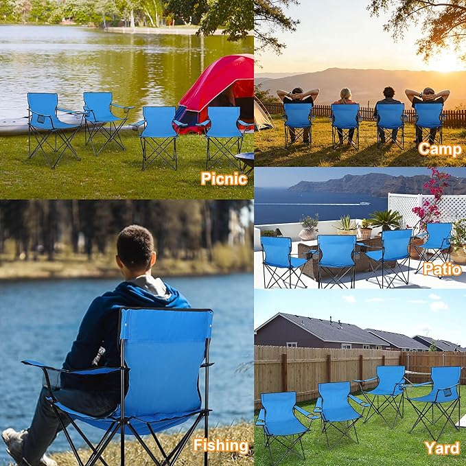 HaSteeL Camping Chairs 4 Pack, Oversized Folding Chair with Cup Holders for Adults, Portable Chair & Carry Bag for Outdoor Backyard, Beach, Lawn, Patio, Picnic, Fishing, Oxford Fabric & Heavy Duty