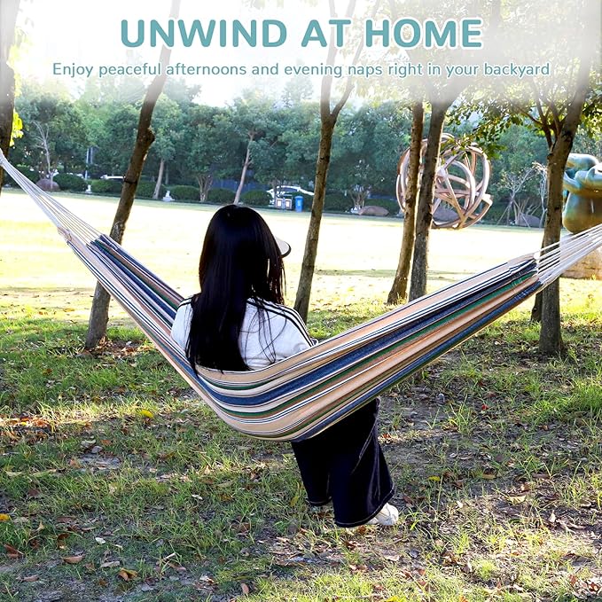 Hammock with Tree Straps Portable Canvas Hammocks with Carry Bag 500 lbs Colorful Camping Hammock Without Stand for Backyard Outdoor Indoor Hiking Beach Patio Garden