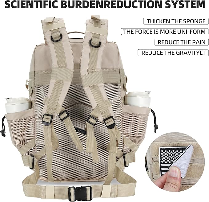 Lovelinks21 45L Tactical Assault Backpack 3 day assault pack with Molle Waterproof backpack Rucksack for Tactical Backpacks (Light Khaki)