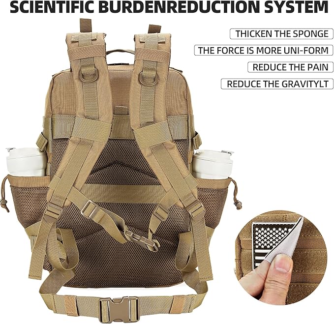 Lovelinks21 45L Tactical Assault Backpack 3 day assault pack with Molle Waterproof backpack Rucksack for Tactical Backpacks (khaki)