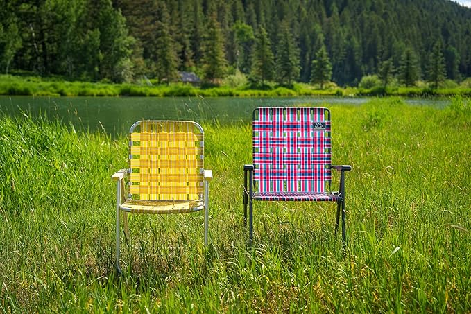 MOUNTAIN SUMMIT GEAR Retro Webbed Camping Chair - Lightweight, Foldable, Durable Steel Frame, 300lb Capacity, Vintage Red/White/Blue Stripes by Caddis Sports
