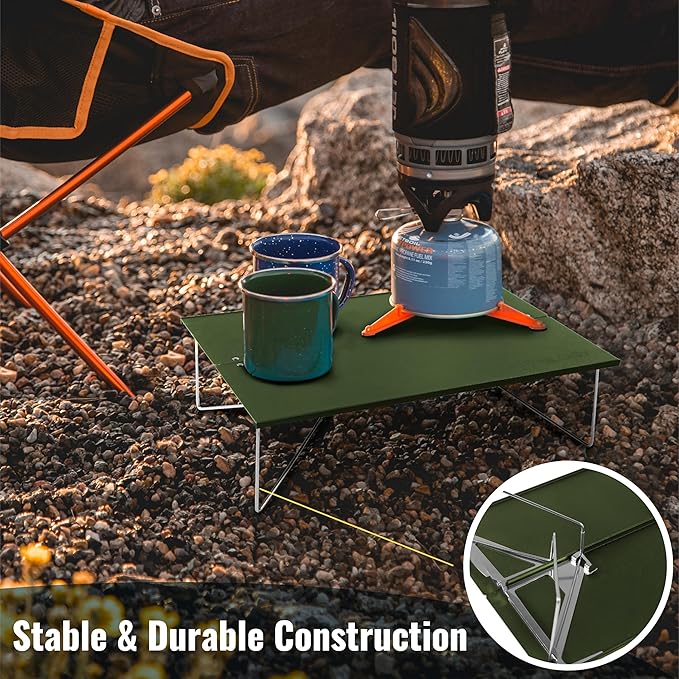 TREKOLOGY Compact Mini Camping Table – Portable, Ultralight, Folding Design – Small, Lightweight Surface for Hiking, Backpacking, Beach, or Nightstand Use – Collapsible Outdoor Gear (Green)