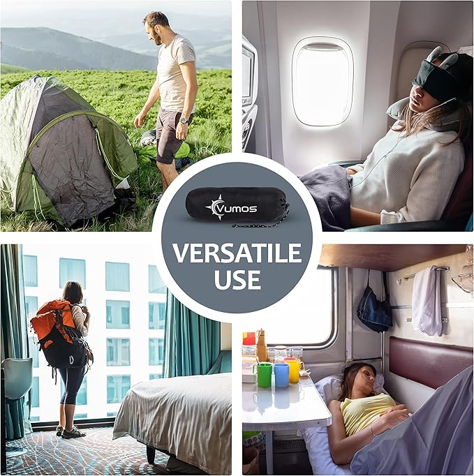 Sleeping Bag Liner Travel Sheet with Full-Length Zipper, Lightweight Silk-Like Polyester Camping Liner with Pillow Pocket, Compact Sleeping Bag Insert for Travel, Backpacking & Hostels
