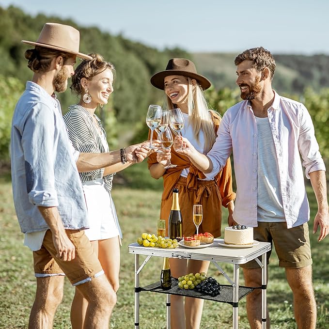 YUFIFAIRY Folding Table Small, 24''L x16''W Camp Aluminum Table with Adjustable Height Legs, Indoor Outdoor Lightweight Portable Folding Aluminum Dining Table for Picnic Camping 2-Feet(10"/19"/27)