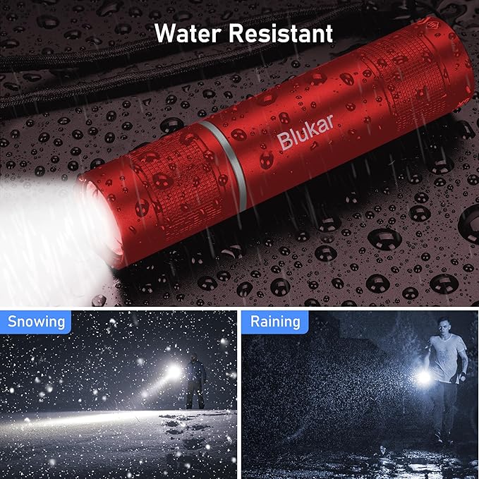Blukar Flashlight Rechargeable, High Lumens Flashlight, Super Bright Small LED Flash Light- Zoomable, Adjustable Brightness, Long Lasting for Camping, Outdoors and Home Emergency-Red