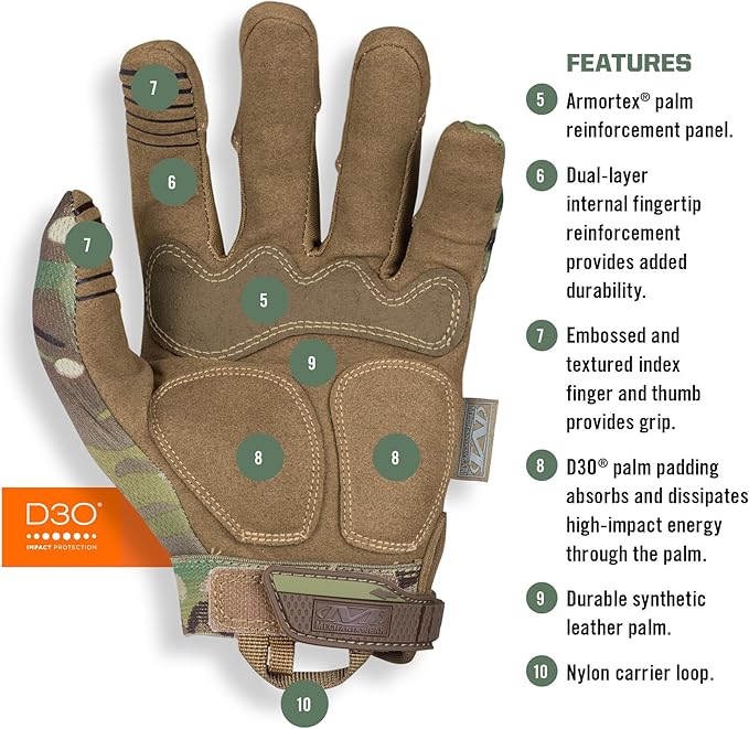 Mechanix Wear: M-Pact Tactical Gloves with Secure Fit, Touchscreen Capable Safety Gloves for Men, Work Gloves with Impact Protection and Vibration Absorption (MultiCam Camouflage, Small)