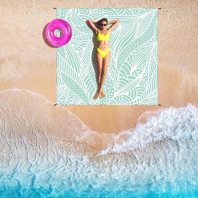 HIHOHO Beach Blanket Waterproof Sandproof Beach Mat for 1-8 Adults Quick Drying Durable Outdoor Picnic Mat for Beach Festival Travel Camping Hiking (LBL-Ripple, 79"×83"(4 Person))