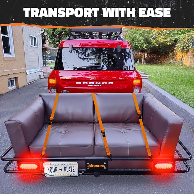Mockins 72"x36"x6" XXL Folding Trailer Hitch Cargo Carrier w/ 50 CuFt Waterproof Cargo Bag for Hitch Carrier | 500 Lbs Cap Luggage Rack for SUV Car & Truck w/Rear Lights, License Plate Holder & More