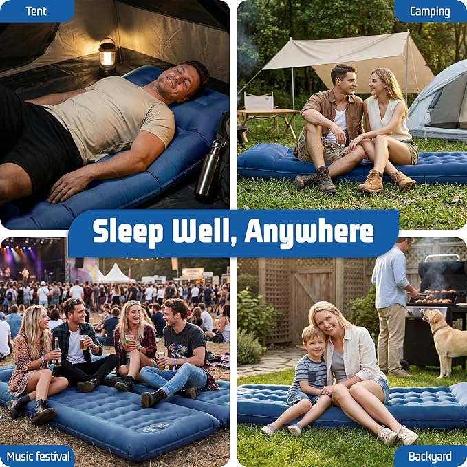 Camping Sleeping Pad for Comfortable Outdoor Sleeping, Lightweight & Inflatable Air Mattress for Hiking, Backpacking, Tent Camping & Road Trips