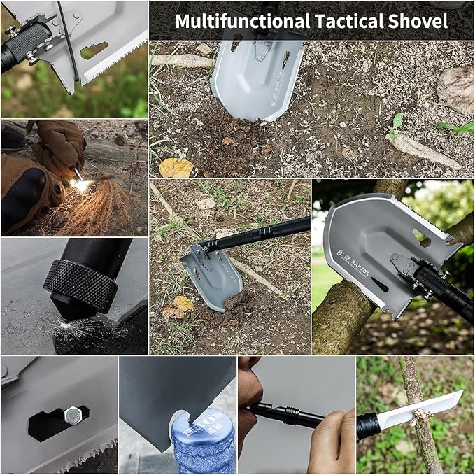 HX OUTDOORS Survival Tactical Shovel, Multifunctional Folding Camping Shovels, Foldable Camp Shovel with Aluminium Alloy Handle (Black)