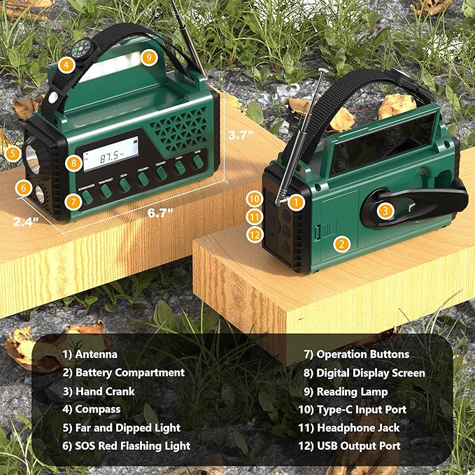 Emergency Crank Weather Radio, 10000mAh Solar Hand Crank Portable NOAA AM FM Battery Power Radio,Weather Alert with Flashlight,SOS Alarm & Reading Lamp,Survival Gifts for Home Outdoor