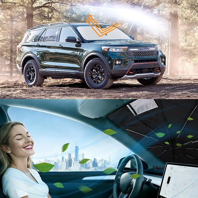 Windshield Sun Shade Umbrella Fit for 2020-2026 Ford Explorer SUV, ST XLT, Limited, Platinum Accessories Foldable Sunshade Sun Visor Protector Keep Car Cool