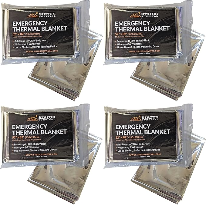 Emergency Blankets - Thermal Solar Blankest - Survival Kit Essential, Winter Car Kit, Outdoor First Aid (8 Pack)