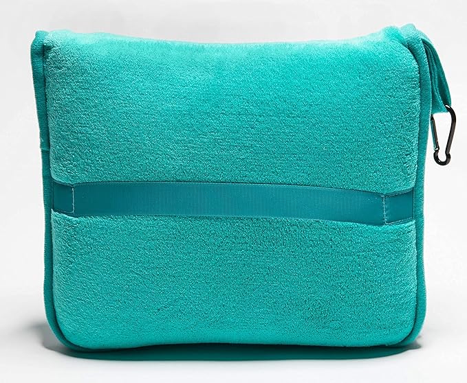 BlueHills Premium Soft Travel Blanket Pillow Airplane Blanket Packed in Soft Bag Pillowcase with Hand Luggage Belt and Backpack Clip, Compact Pack Large Warm for Any Travel (Teal Green T006)