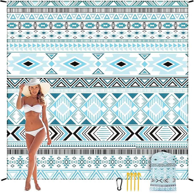 HIHOHO Beach Blanket Waterproof Sandproof Extra Large Beach Mat 79" X 83"/120"x108"for 1-8 Adults Quick Drying Durable Outdoor Picnic Mat for Beach Travel Camping Hiking