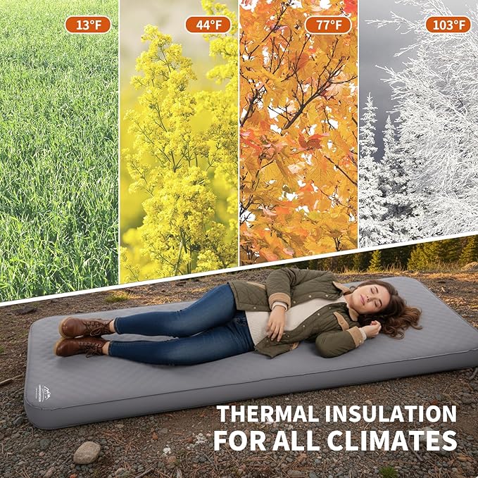 Self Inflating Sleeping Pad,Memory Foam Camping Mattress w/Detachable Electric Pump,4 - Inch Thick Memory Foam for Ultimate Comfort, for Indoor,Outdoor,Road Trip,4 - Season Use,Gray