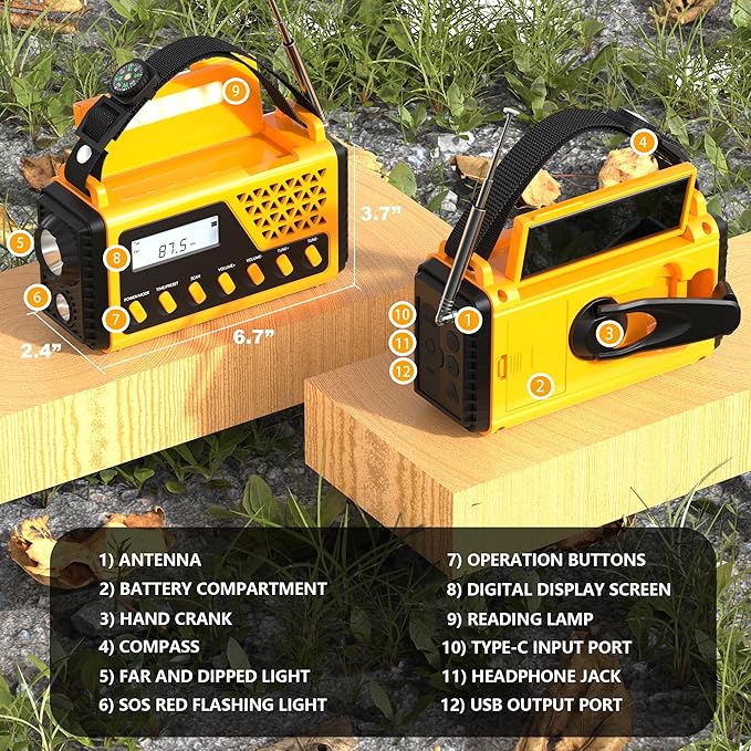 Emergency Crank Weather Radio, 10000mAh Solar Hand Crank Portable NOAA AM FM Battery Power Radio,Weather Alert with Flashlight,SOS Alarm & Reading Lamp,Survival Gifts for Home Outdoor (Orange)