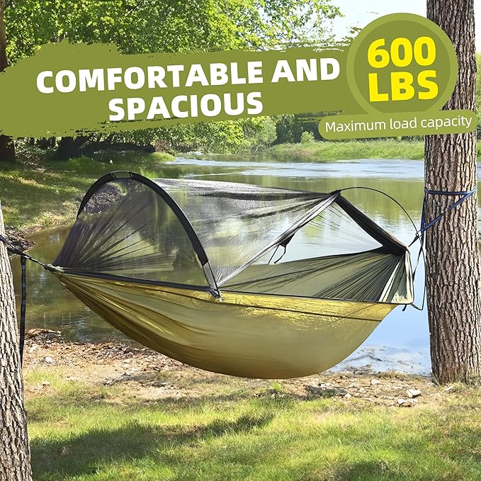 Lulladle Camping Hammock - (Double/Single) Hammock Portable with Tree Straps and with Mosquito Net,Nylon Hanging Hammock Easy Setup and Pack for Outdoor, Hiking and Backyard