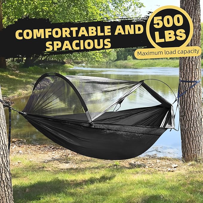 Lulladle Camping Hammock - (Double/Single) Hammock Portable with Tree Straps and with Mosquito Net,Nylon Hanging Hammock Easy Setup and Pack for Outdoor, Hiking and Backyard
