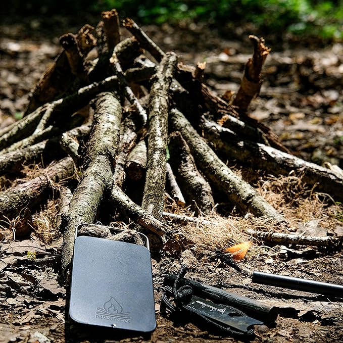 Ferro Rod Flint Fire Starter Kit + Tinder Wick Bellow with Sliding Box - 4" Length 1/2” Thick Ferro Rod with Multi-Tool Striker and Paracord Lanyard + Hemp Wick with Bellow + Sliding Box