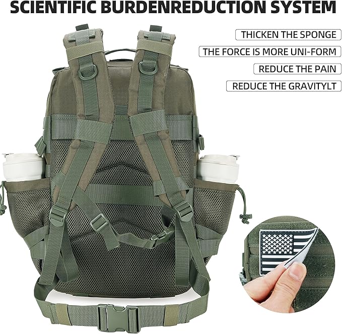 Lovelinks21 45L Tactical Assault Backpack 3 day assault pack with Molle Waterproof backpack Rucksack for Tactical Backpacks (Army green)