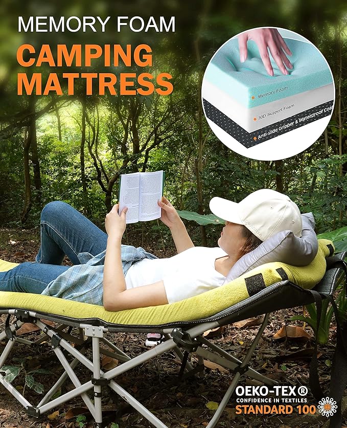 GAIALOOP 3 Inch Memory Foam Camping Mattress, Dual Layer Thick Sleeping Camp Pad for Car Tent Cot, Roll-Up Portable Glamping Floor Bed for Guests Sleepover