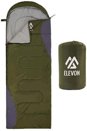 Elevon Sleeping Bag for Adults Teens Kids Cold Warm Weather, Portable Waterproof & Lightweight, Compact with Compression Sack, for 3-4 Seasons Camping, Backpacking, Hiking, Travel, Indoors Outdoors