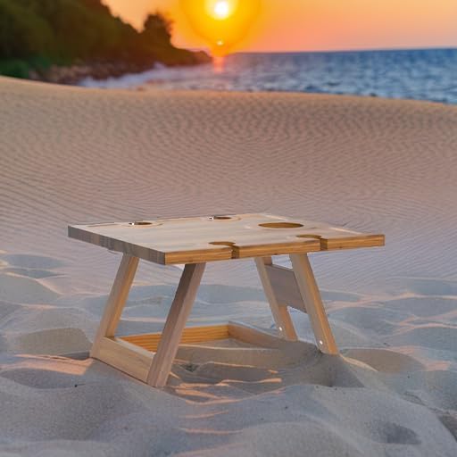 SASIDO Portable Wine Picnic Table, Acacia Wood, Larger Tray Foldable, Charcuterie Board, Wine Gift, Decor for Romantic Camping, Engagement Party, Concerts, Glamping, Winter Adventure
